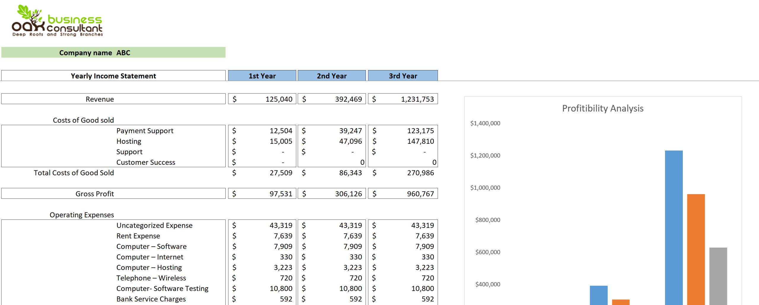 Appointment Booking Software Excel Financial Model-Yearly Profit and Loss