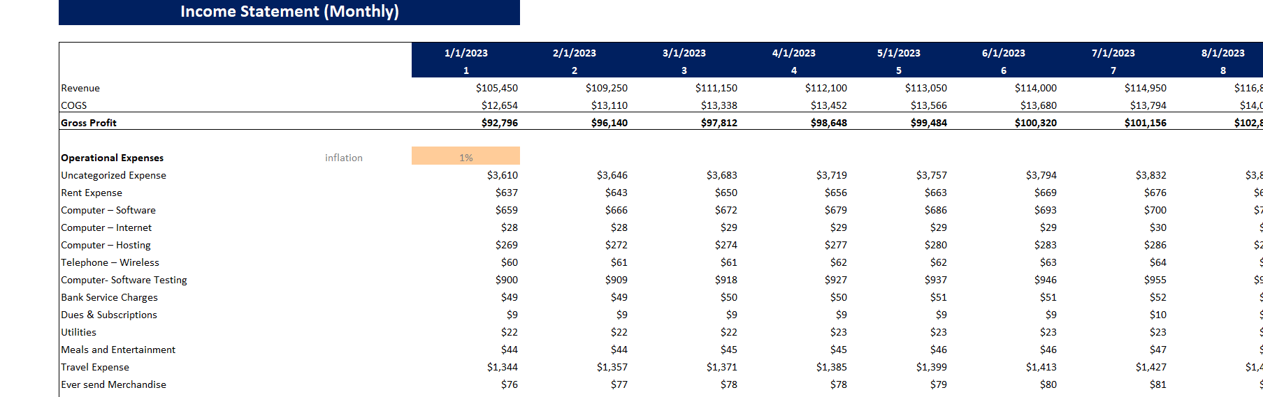 Influencer Marketing Software Excel Financial Model-Income statement (Monthly)