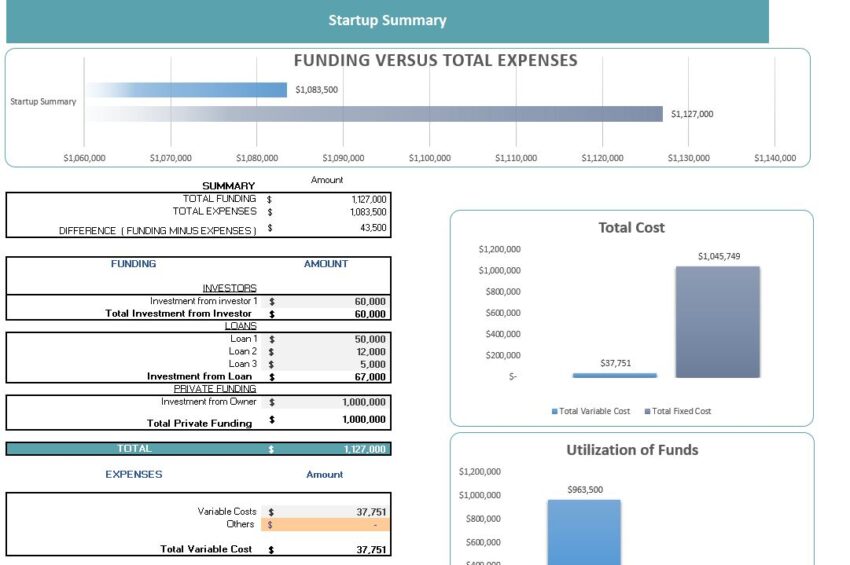 SaaS E-Commerce Software Excel Financial Model- Startup Summary
