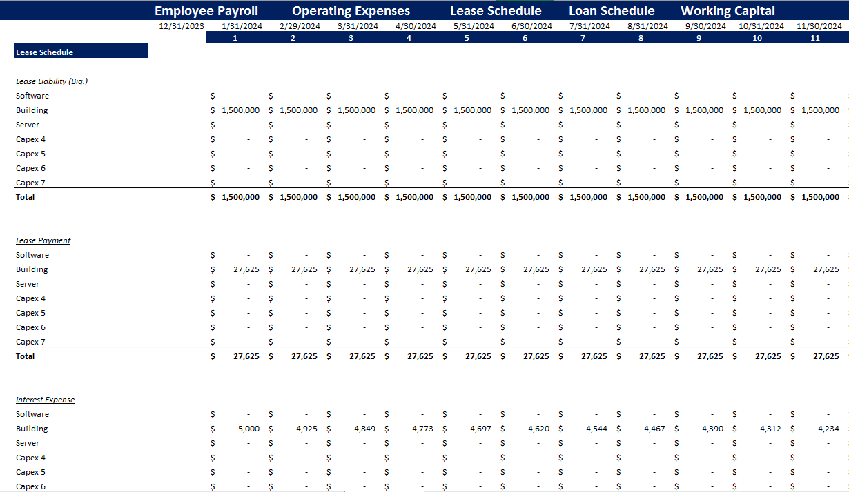 Task Management Software Excel Financial Model-Lease Schedule