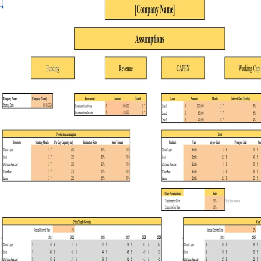 Brewery Financial Model - Input Sheet