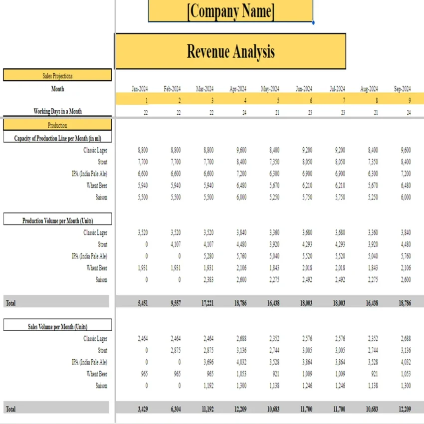 Brewery Financial Model - Revenue Analysis