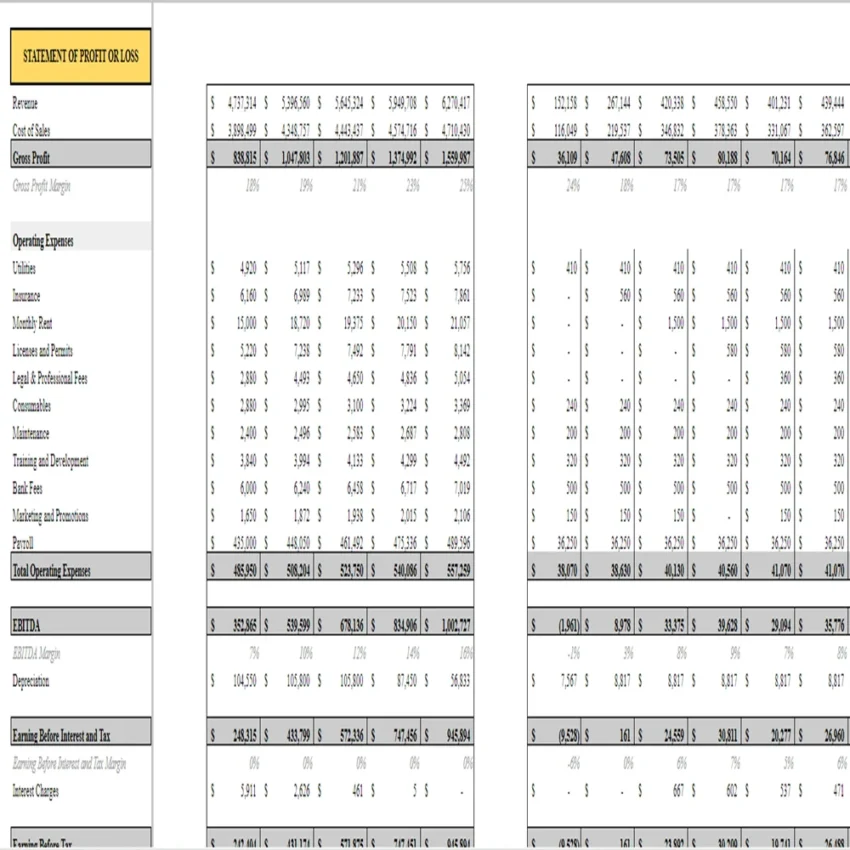 Brewery Financial Model - Statement of Profit or Loss