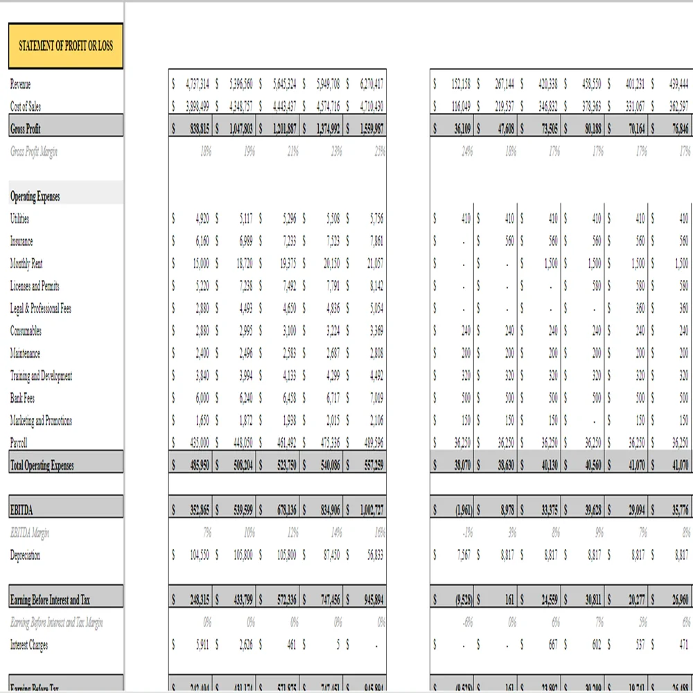 Brewery Financial Model - Statement of Profit or Loss
