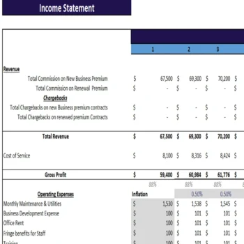 Insurance Agency Excel Financial Model-Income statement (monthly)