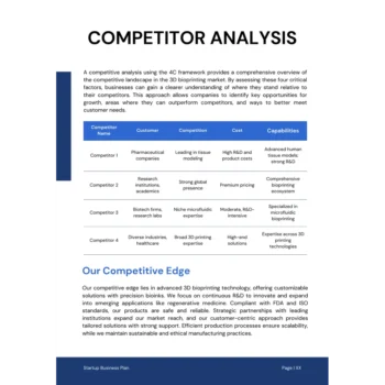 3D Bioprinting Business Plan Template - Competitor Analysis