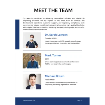 3D Bioprinting Business Plan Template - Our Team