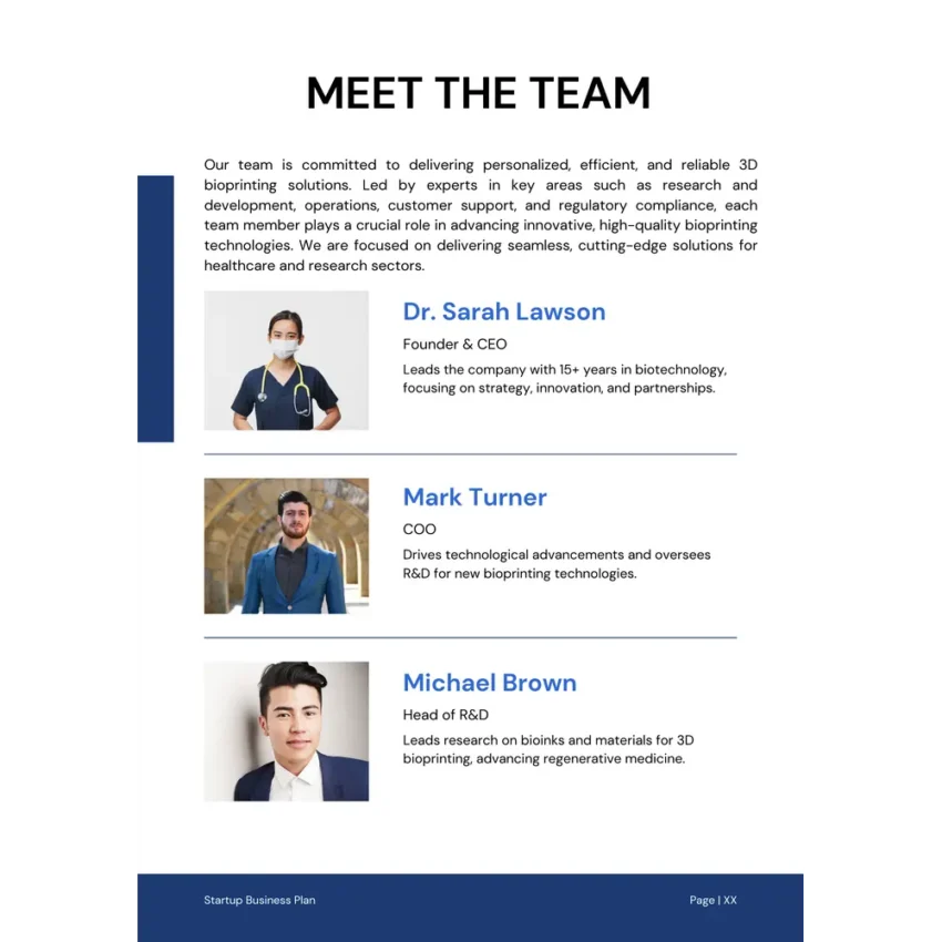 3D Bioprinting Business Plan Template - Our Team