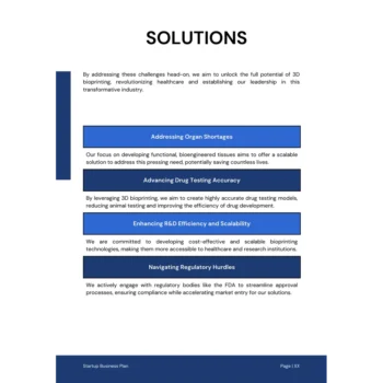 3D Bioprinting Business Plan Template - Solutions
