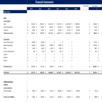 Dropshipping Excel Financial Model - Balance Sheet