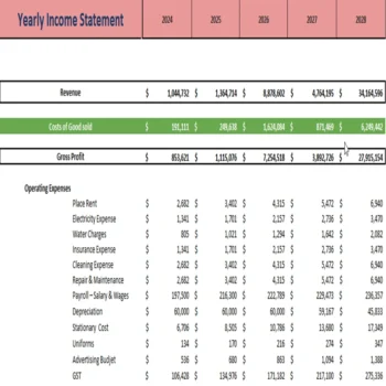 Food Truck Excel Financial Model Template-Yearly Income Statement