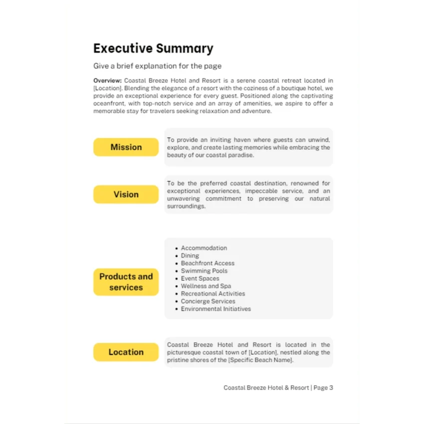 Hotel and Resort Business Plan - Executive summary