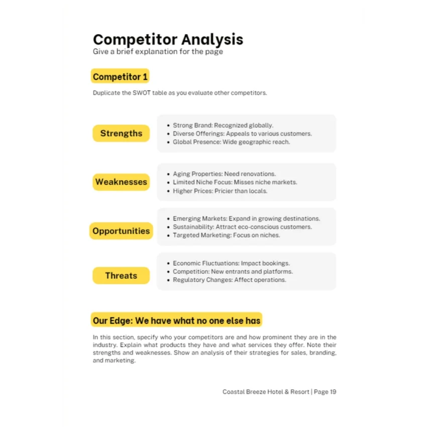 Hotel and resort business plan - Competitor Analysis