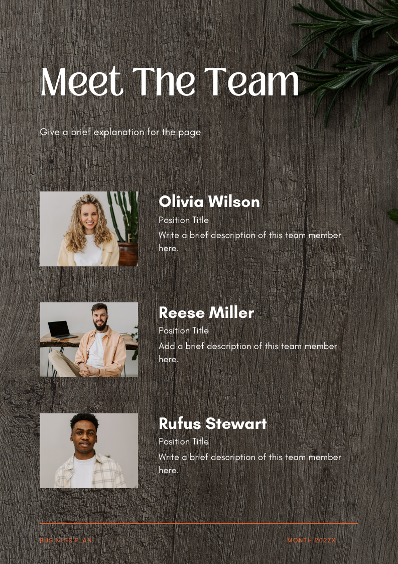 Meat Shop Business Plan Template - The Team