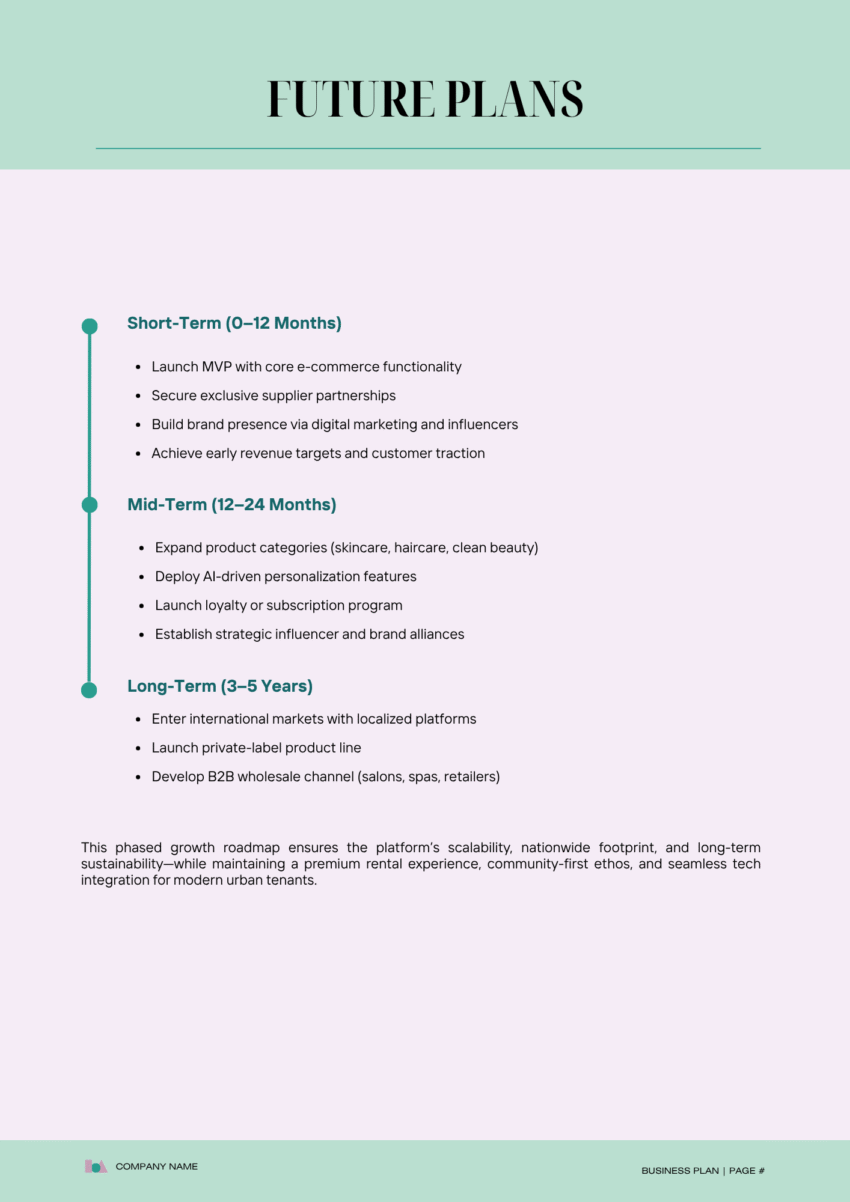 Online Cosmetic Store Business Plan Template - Future Plans