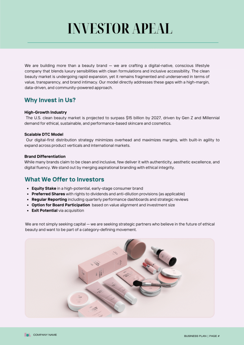 Online Cosmetic Store Business Plan Template - Investor Apeal