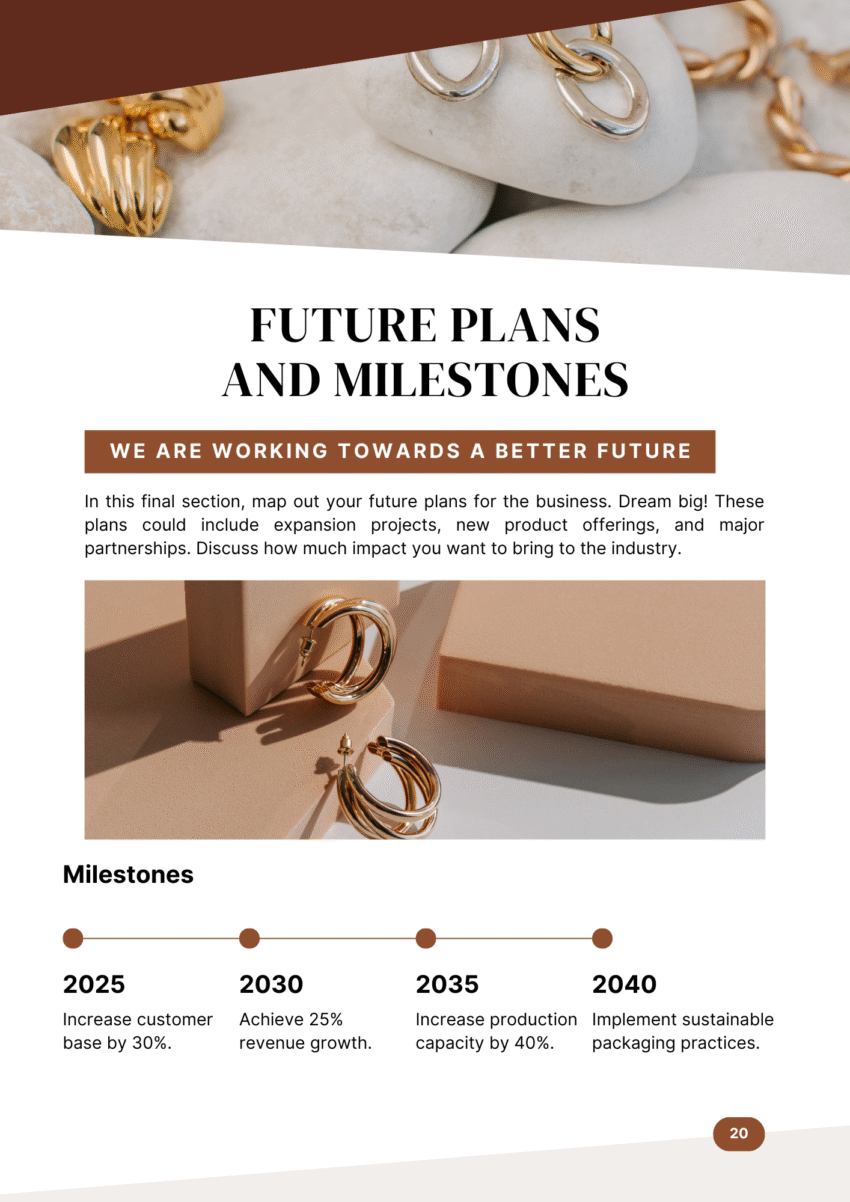 Online Jewelry Shop Business Plan Template - Future Milestones