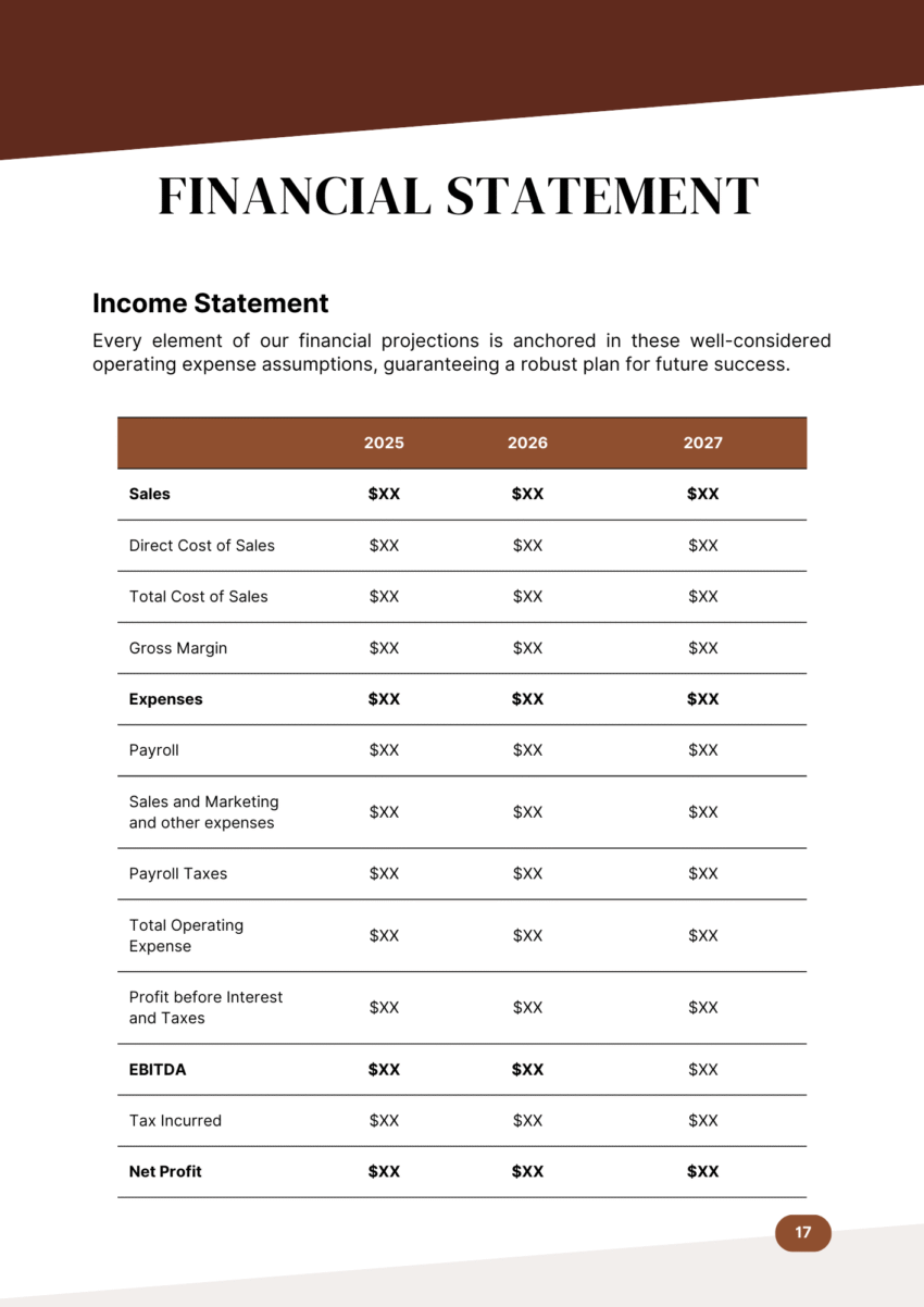 Online Jewelry Shop Business Plan Template - Income Statement