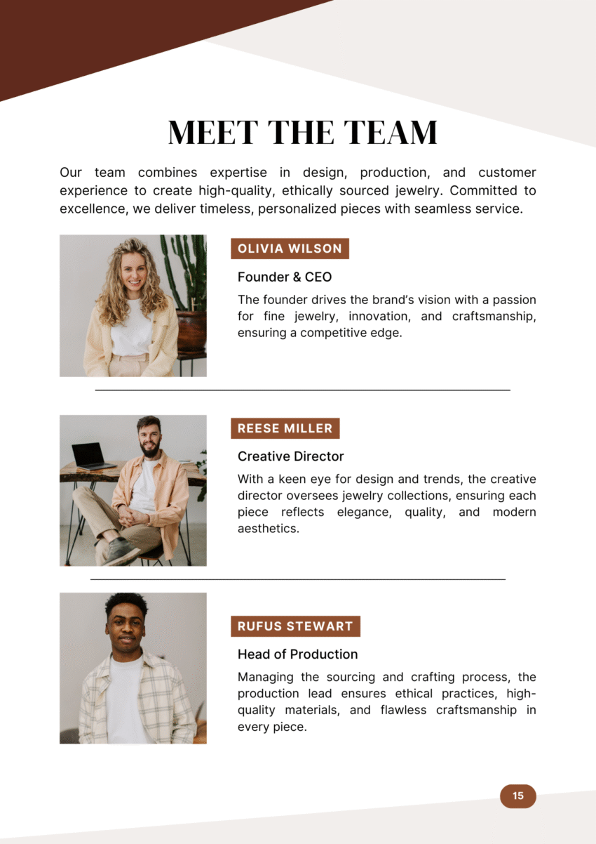 Online Jewelry Shop Business Plan Template - Team