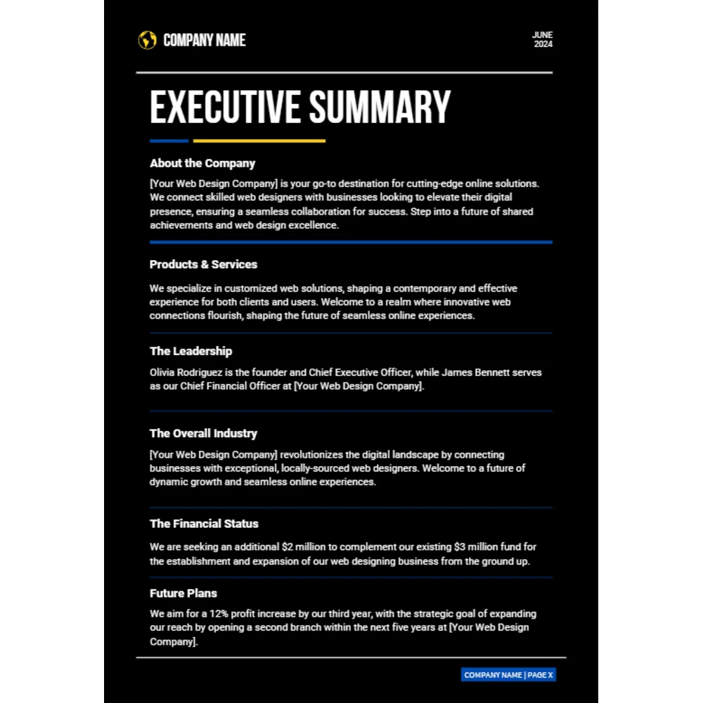 Web Designing Business Plan - Executive Summary