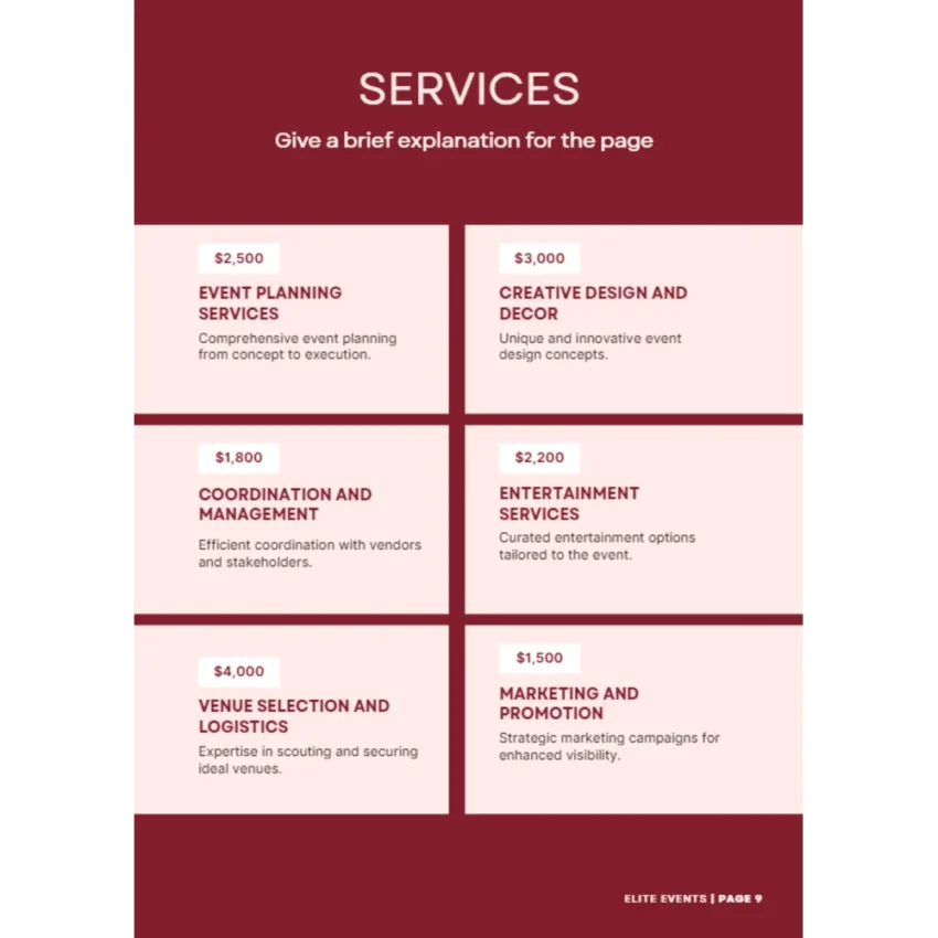 Event Management Business Plan - Services