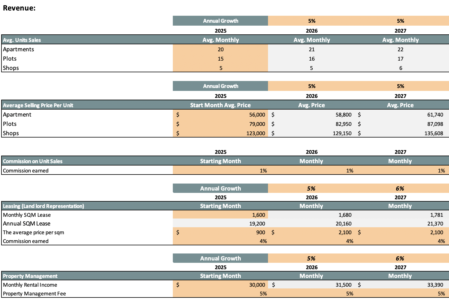 Real Estate Services Financial Model - Input Sheet