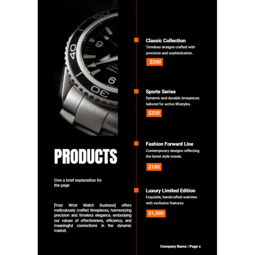 Wrist Watch Business Plan - Products
