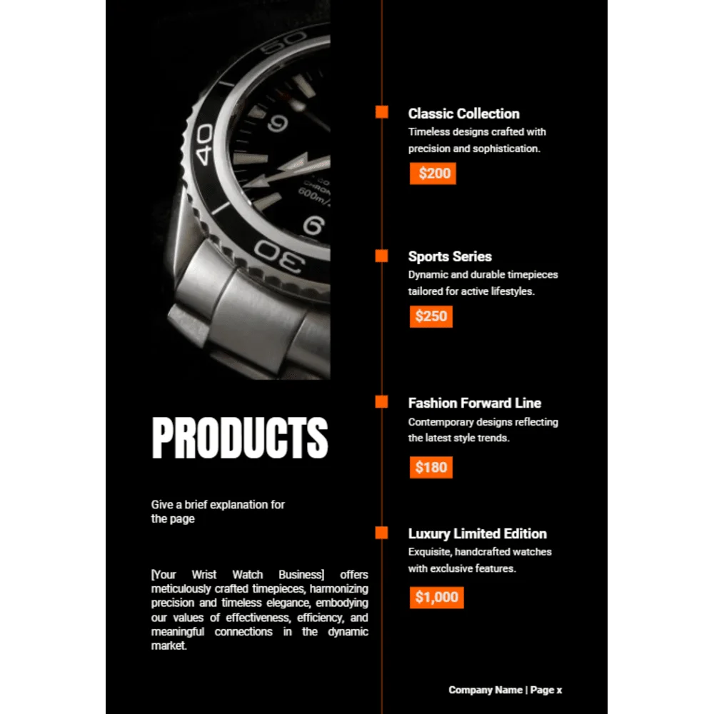 Wrist Watch Business Plan - Products