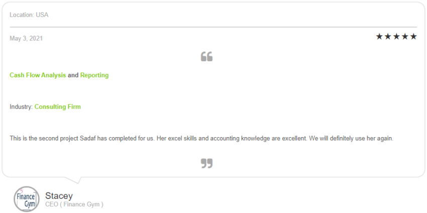 Cleaning Service Excel Financial Model - Testimonial