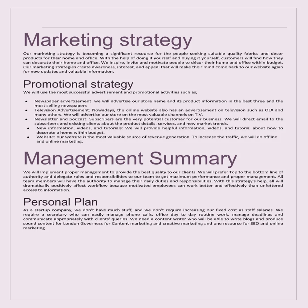 Governess Business Plan Template-Marketing Plan