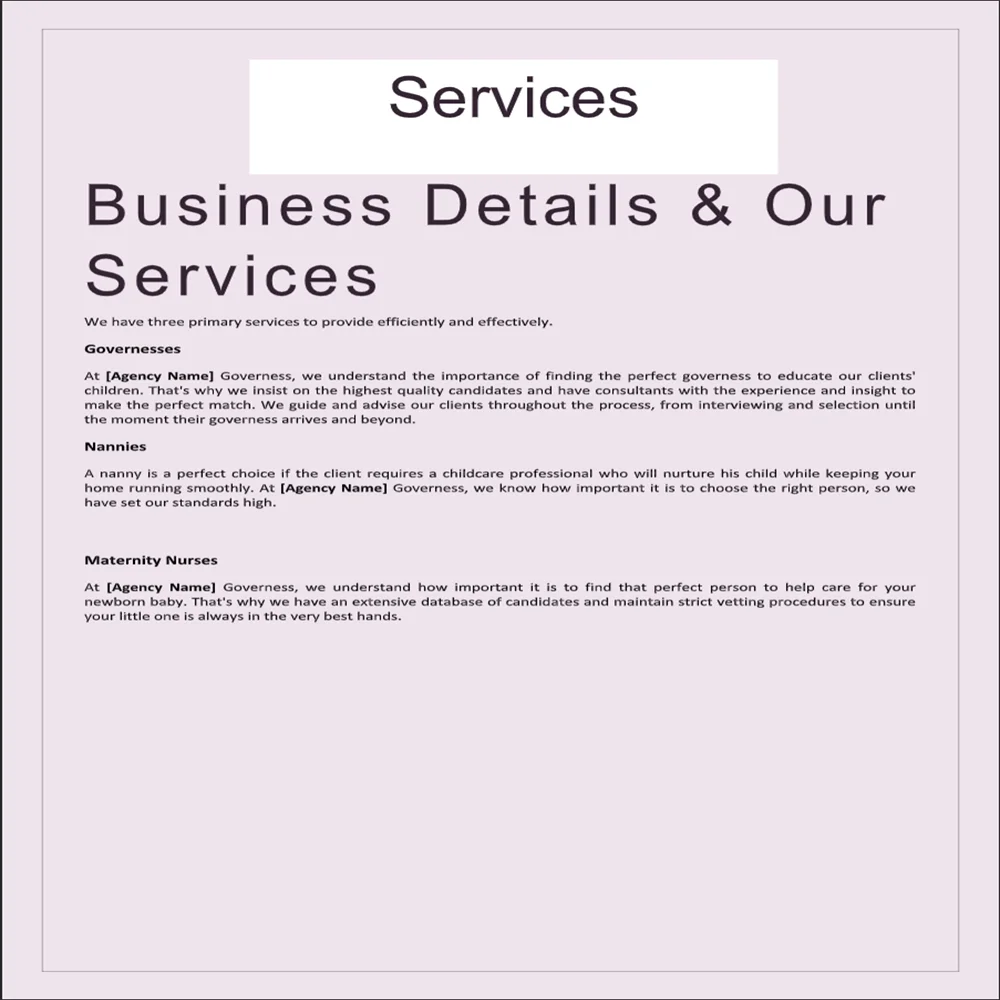 Governess Business Plan Template-Services