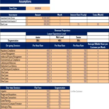 Law Firm Excel Financial Model Projection Template - Assumptions
