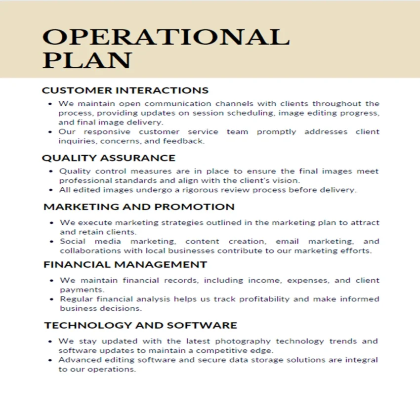 Photography Business Plan-Operational Plan 2