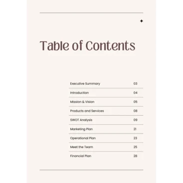Spa Business Plan Template - Table of Contents