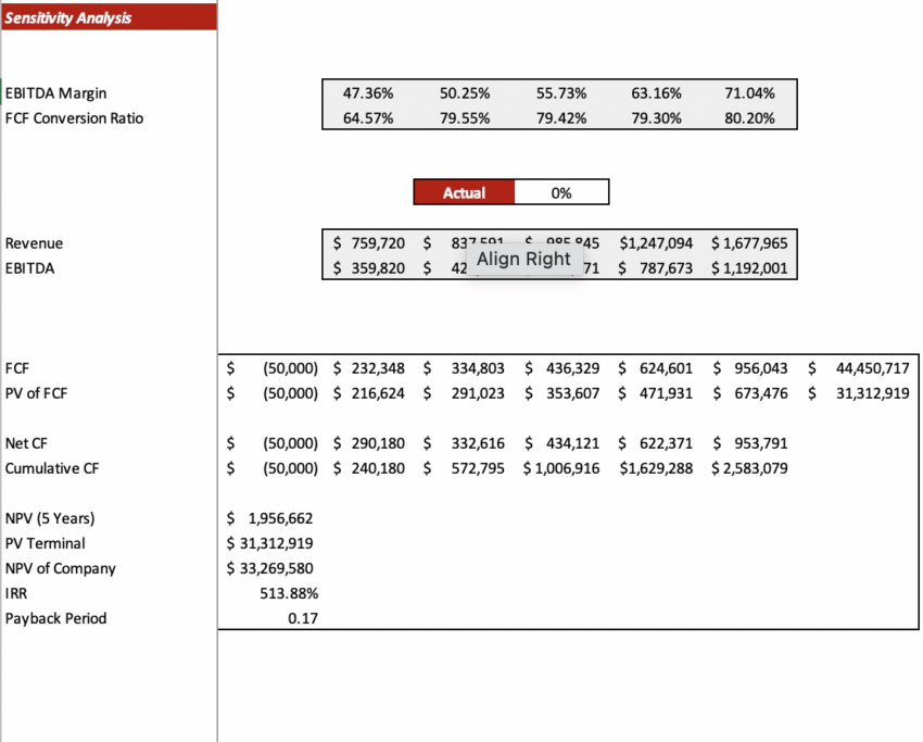 The meat shop financial model - Sensitivity Analysis