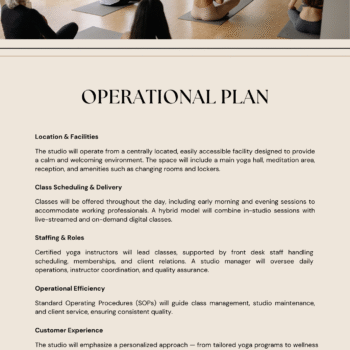 Yoga Studio Business Plan Template - Operational Plan