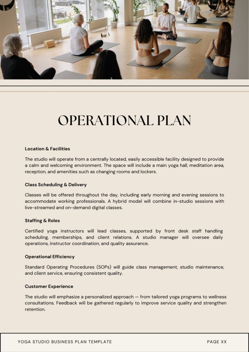 Yoga Studio Business Plan Template - Operational Plan