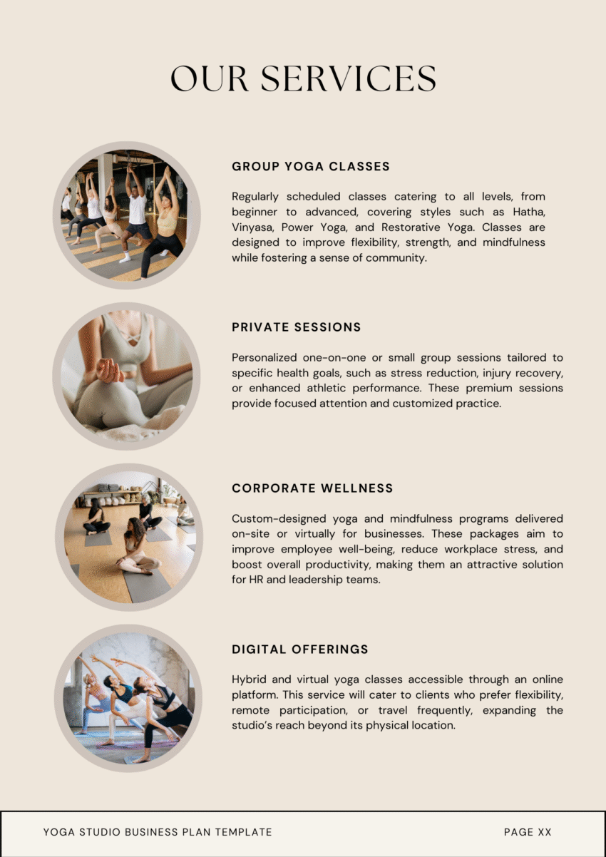 Yoga Studio Business Plan Template - Our Services