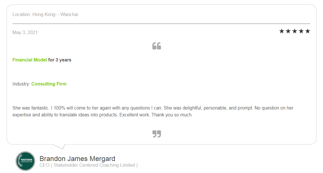 Courier Service Excel Financial Model - Testimonial