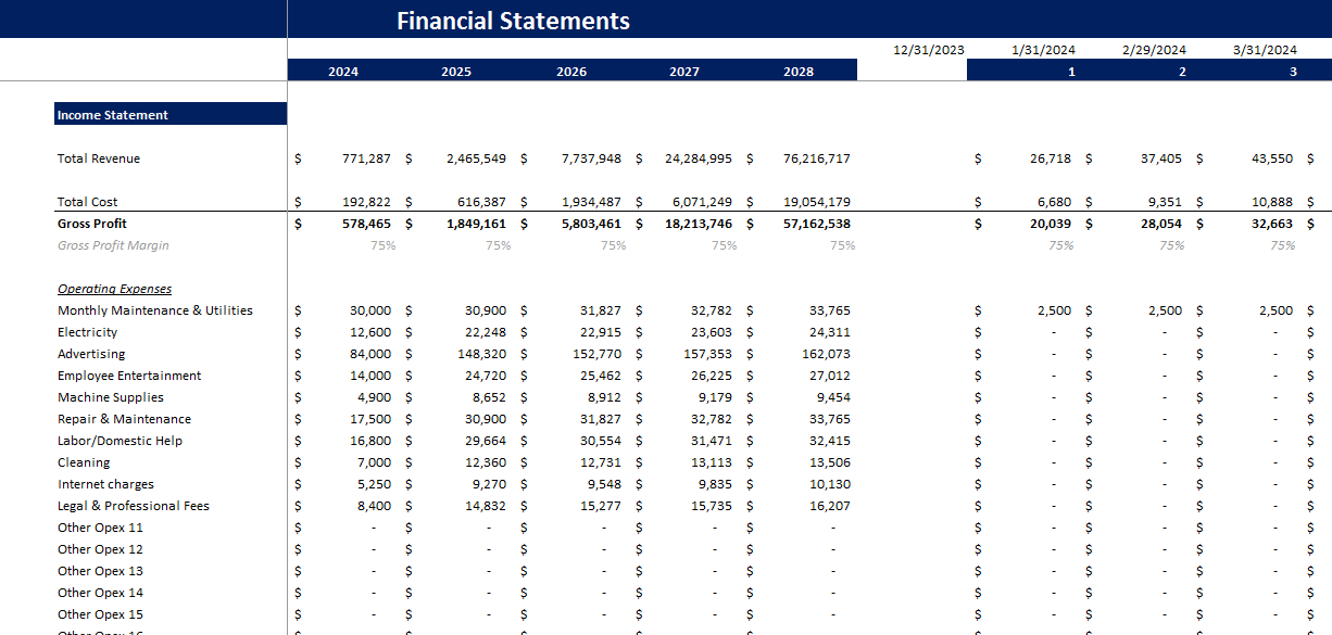 Circus Financial Model-Income Statement