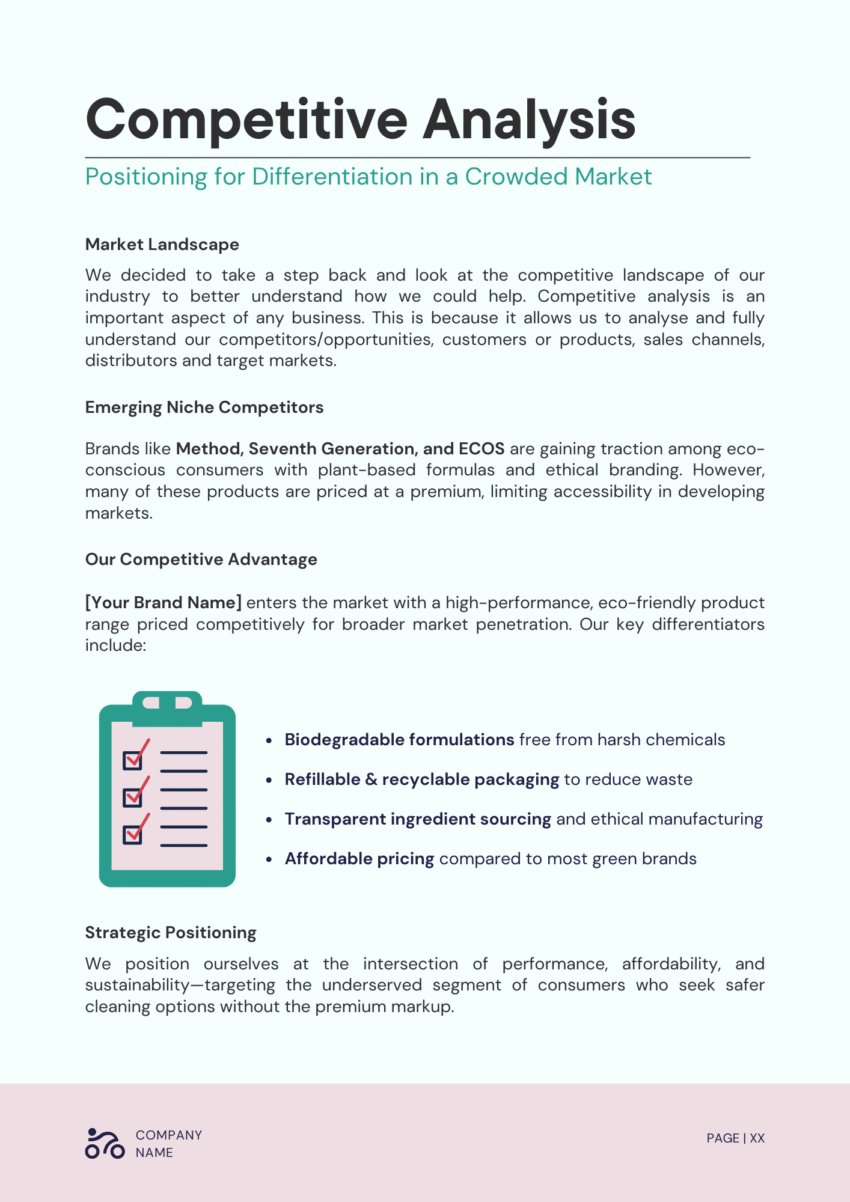 Cleaning Products Business Plan Template - Competitive Analysis