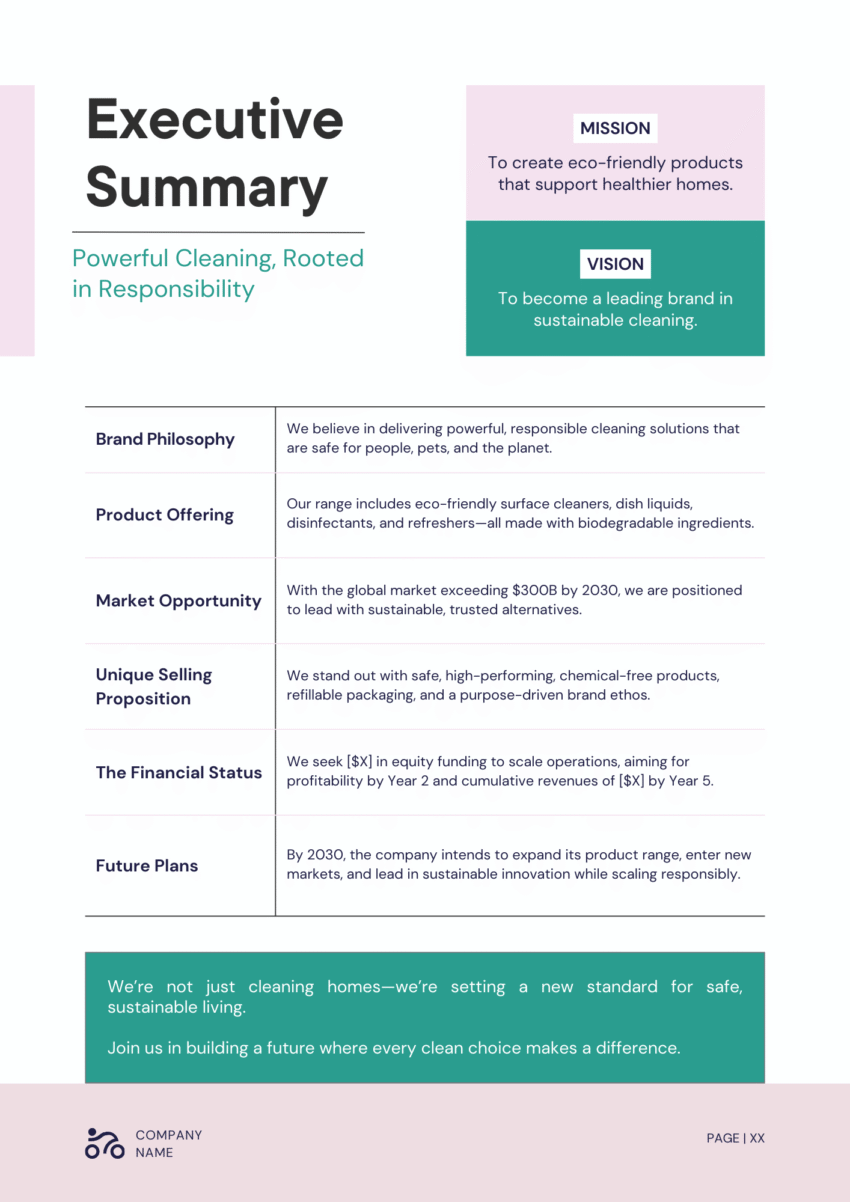 Cleaning Products Business Plan Template - Executive Summary