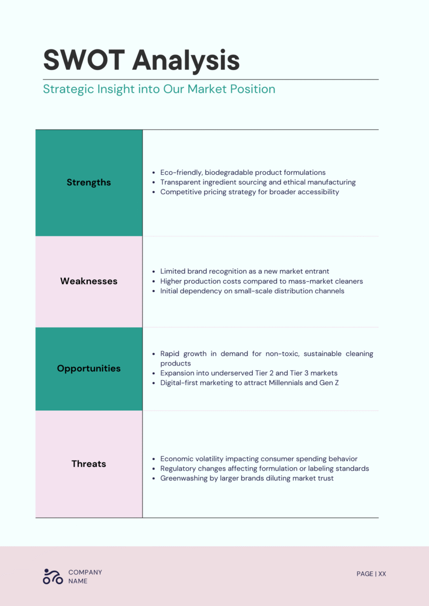 Cleaning Products Business Plan Template - SWOT Analysis