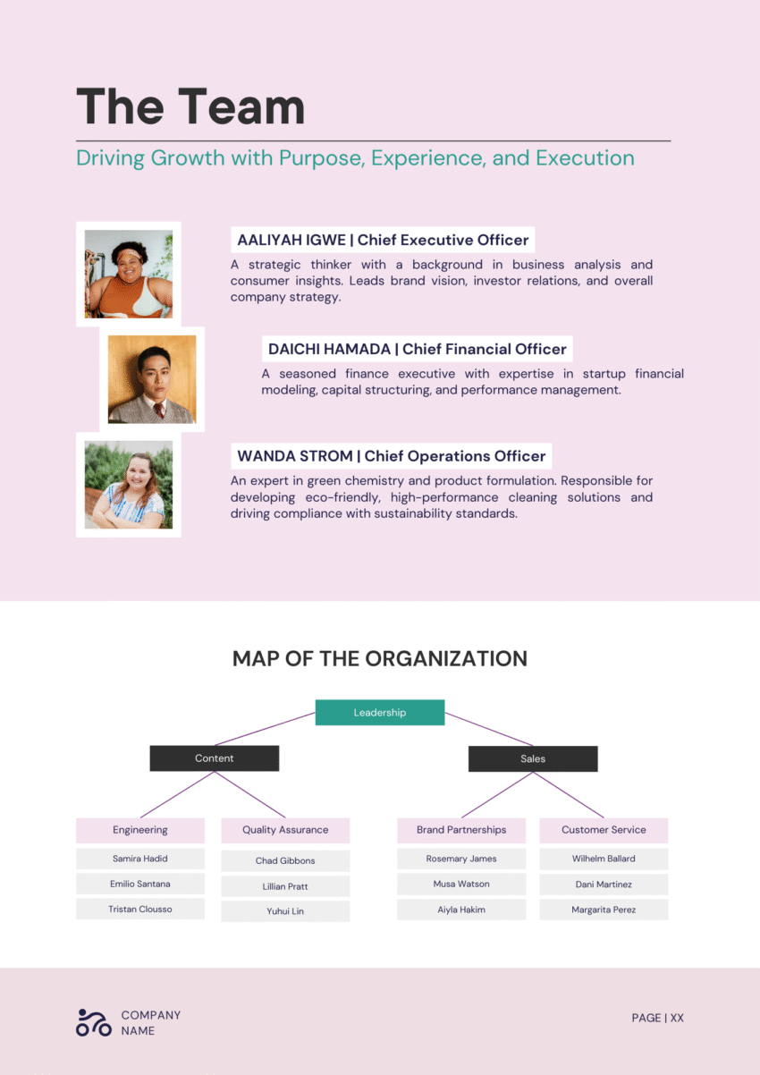 Cleaning Products Business Plan Template - The Team