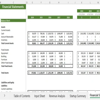 Gym Excel Financial Model - Balance Sheet