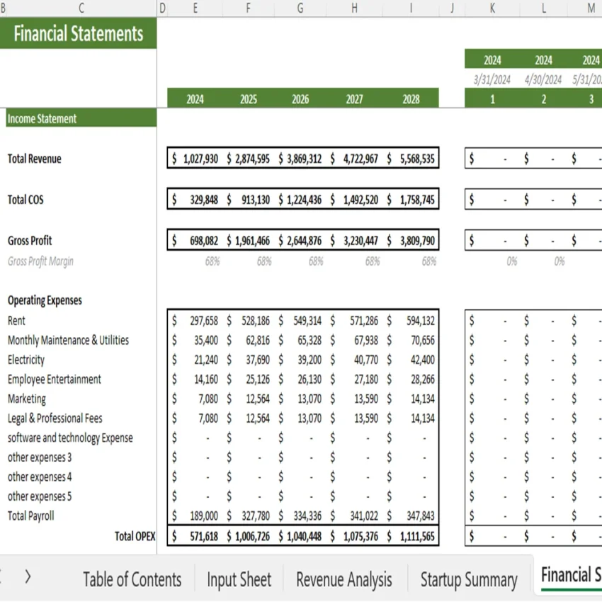 Gym Excel Financial Model - Income Statement