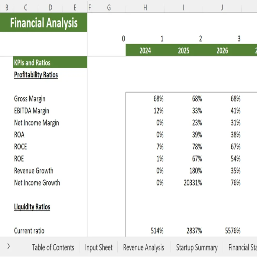 Gym Excel Financial Model - KPIs and Ratios