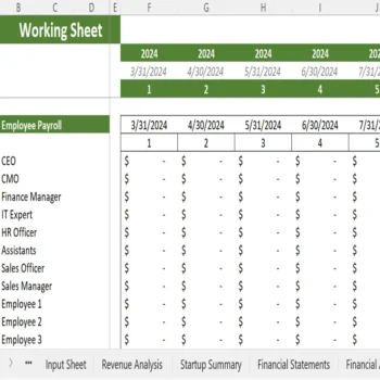 Gym Excel Financial Model - Working Sheet