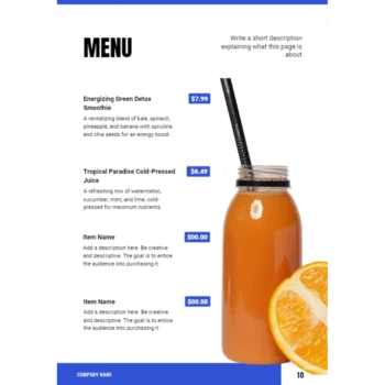 Juice Bar Business Plan - Menu