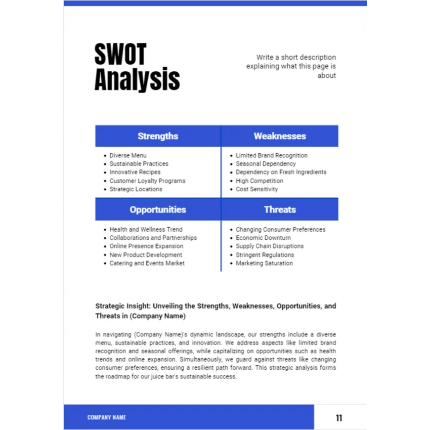 Juice Bar Business Plan - SWOT Analysis